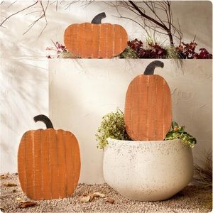 New Sundance Catalog Wood Pumpkins W. Stands S3